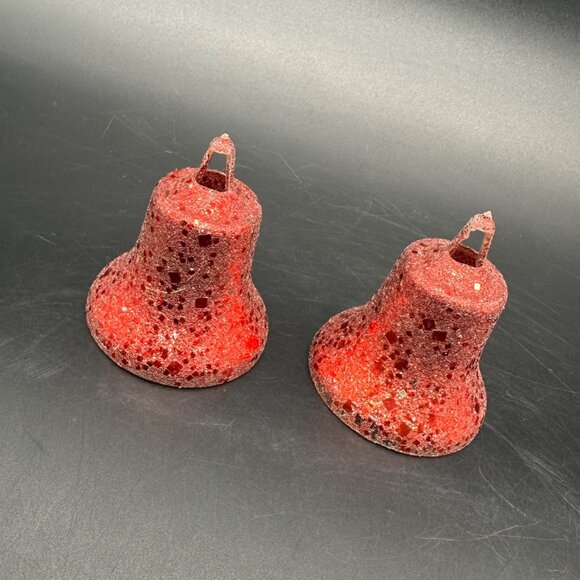 Other - Vintage Christmas Ornaments Plastic Bell Set Of 2 Red Glitter Mid Century Modern